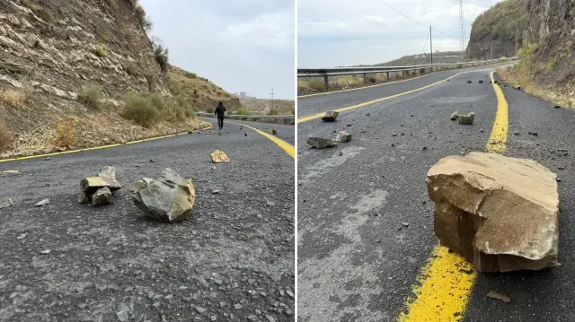 tekirdagda saganak nedeniyle kara yoluna yamaclardan kopan kaya parcalari dustu 4hm4C55M